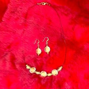 Gold Venetian glass bead necklace & earring set
